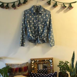 Polka dot denim shirt